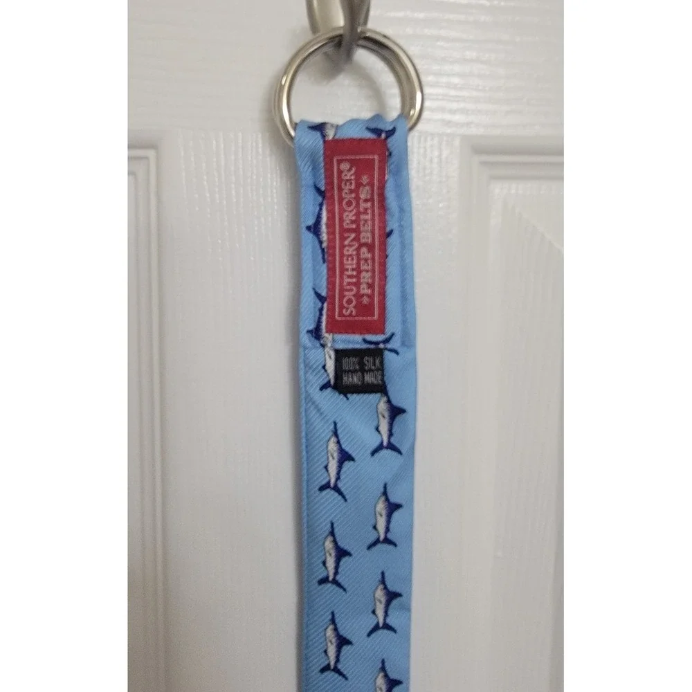 Southern Proper Marlin Blue Silk D Ring Ribbon Belt